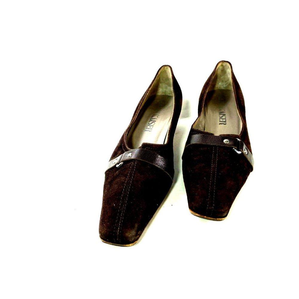 Peter Kaiser Womens Classic Pump Block Heels Shoes Brown Slip On Studded 8.5